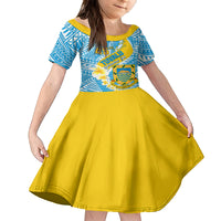 Personalised Tuvalu Independence Day Family Matching Off Shoulder Short Dress and Hawaiian Shirt Plumeria 45th Anniversary LT01 Daughter's Dress Blue - Polynesian Pride