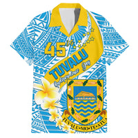 Personalised Tuvalu Independence Day Family Matching Short Sleeve Bodycon Dress and Hawaiian Shirt Plumeria 45th Anniversary LT01 Dad's Shirt - Short Sleeve Blue - Polynesian Pride