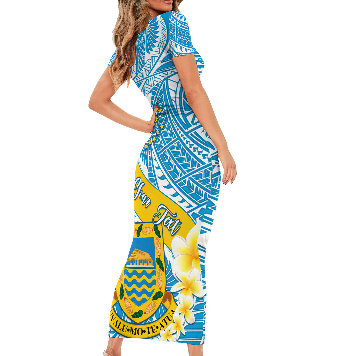 Personalised Tuvalu Independence Day Family Matching Short Sleeve Bodycon Dress and Hawaiian Shirt Plumeria 45th Anniversary LT01 - Polynesian Pride