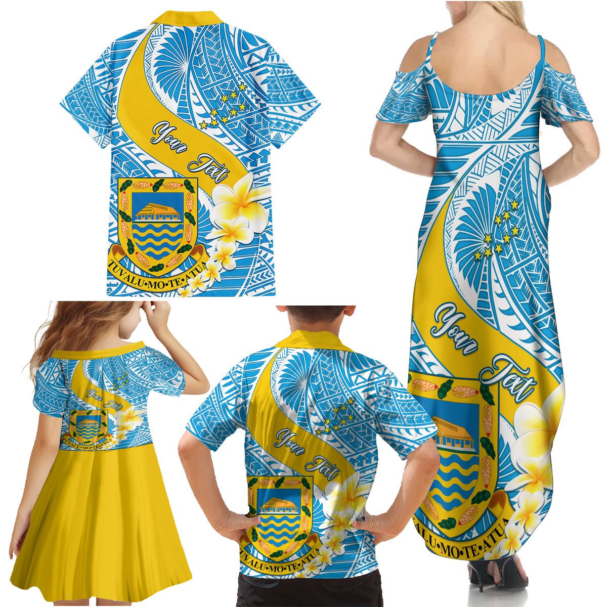 Personalised Tuvalu Independence Day Family Matching Summer Maxi Dress and Hawaiian Shirt Plumeria 45th Anniversary LT01 - Polynesian Pride