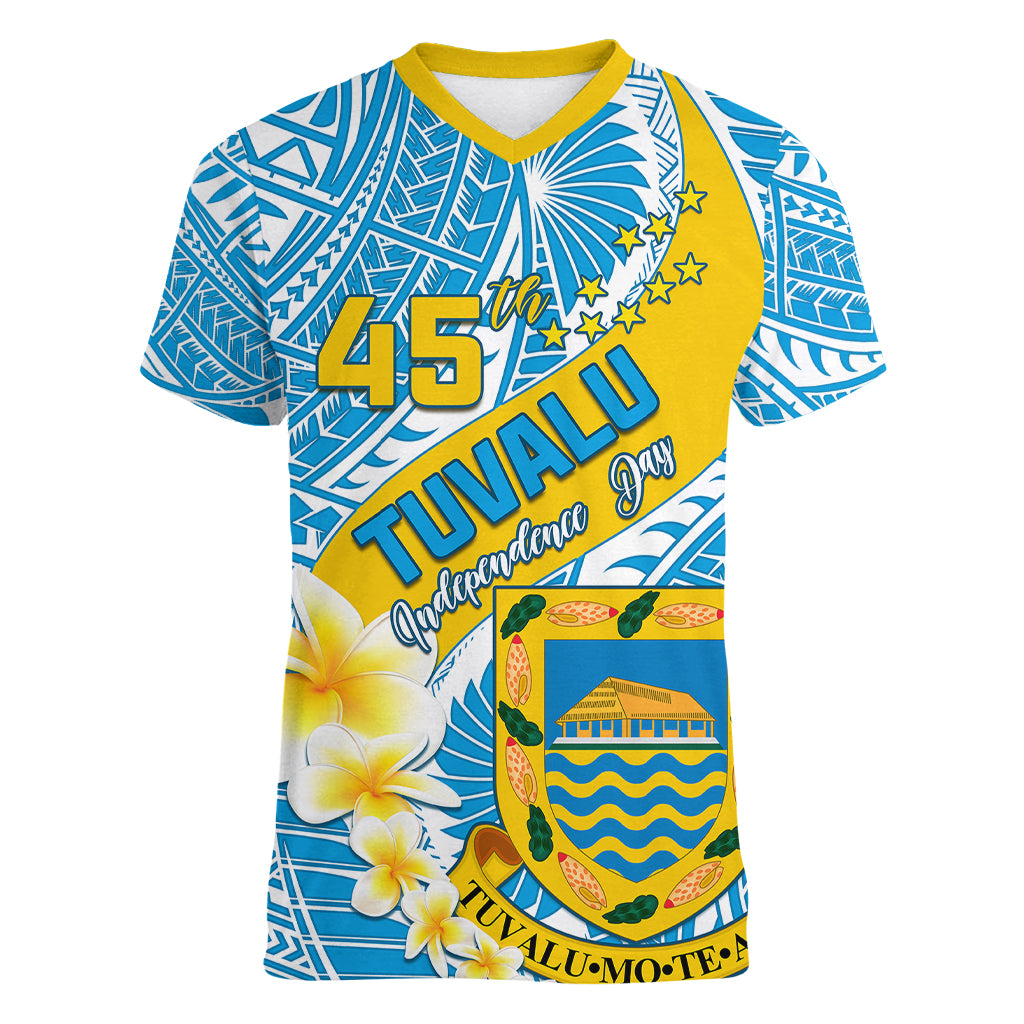 personalised-tuvalu-independence-day-women-v-neck-t-shirt-plumeria-45th-anniversary
