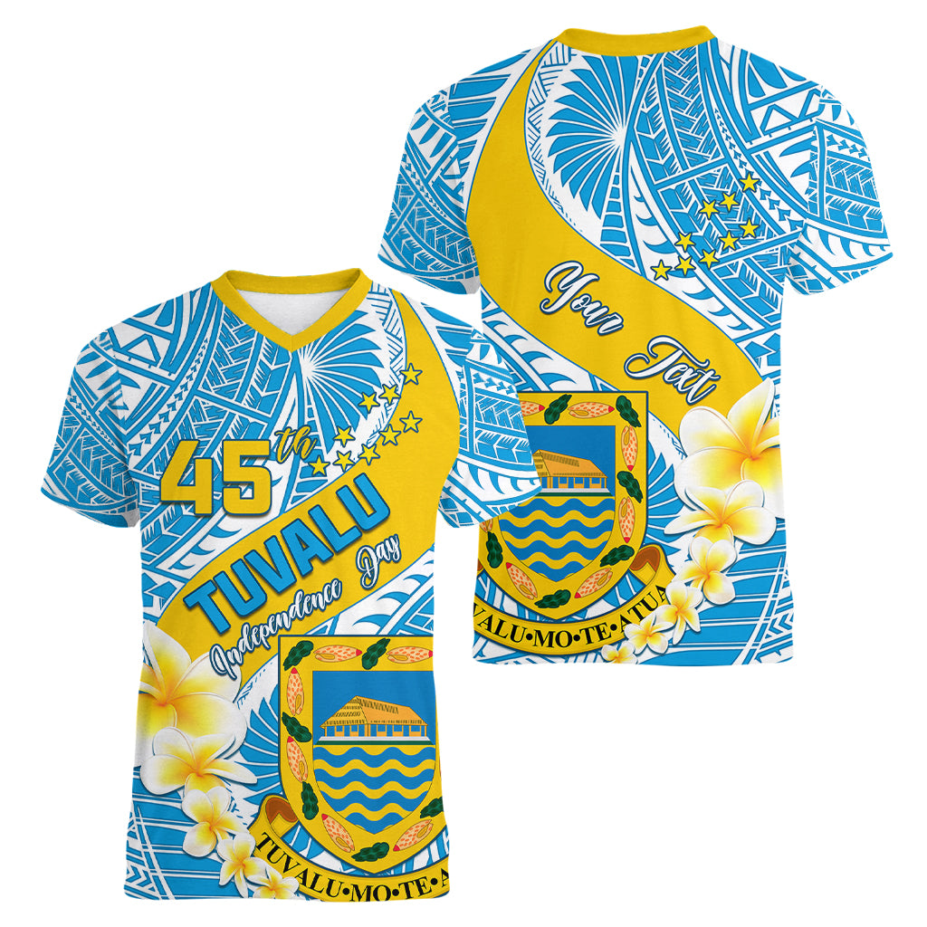 personalised-tuvalu-independence-day-women-v-neck-t-shirt-plumeria-45th-anniversary