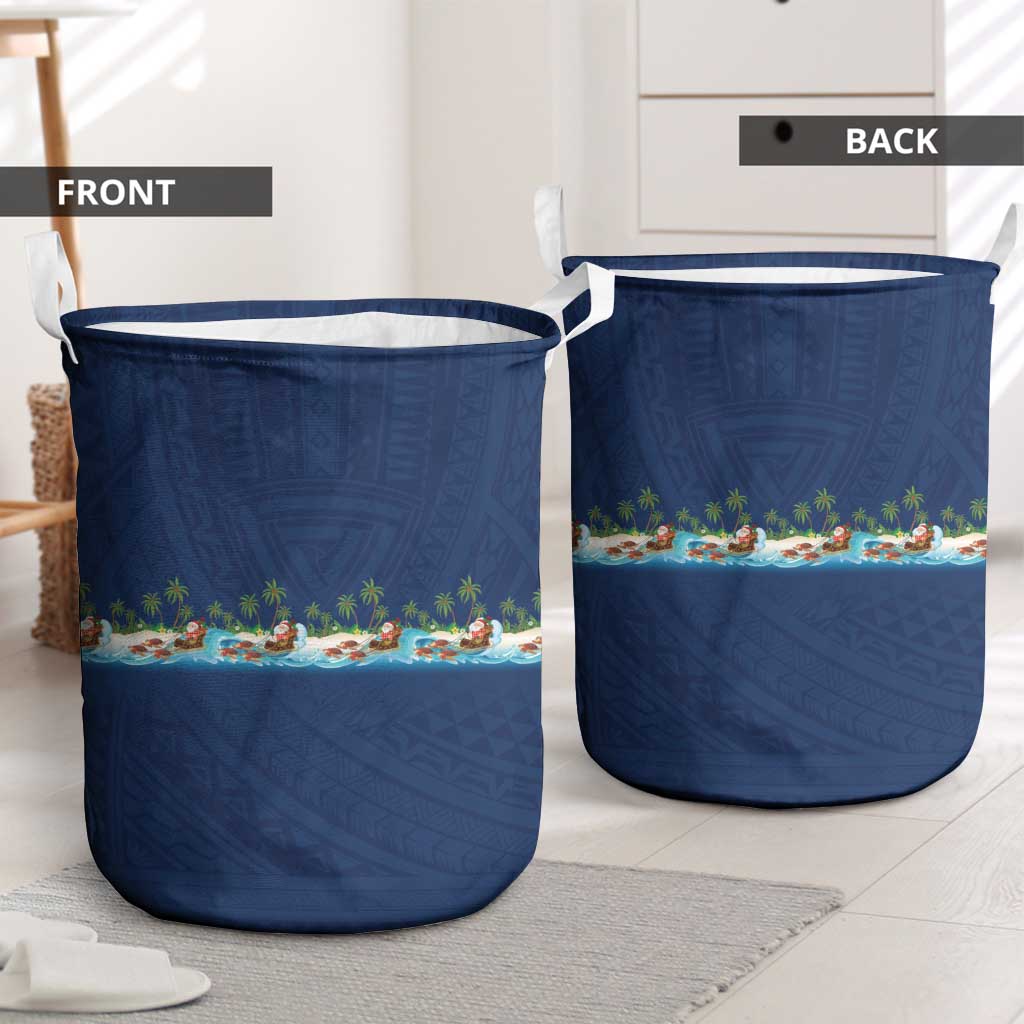 Hawaii Santa Riding Sea Turtle Laundry Basket Mele Kalikimaka Polynesian Pattern - Polynesian Pride