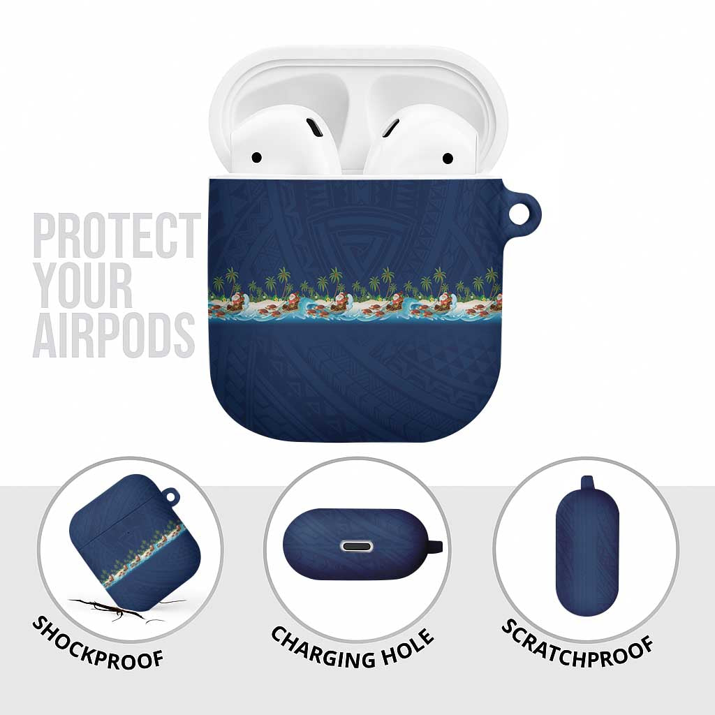 Hawaii Santa Riding Sea Turtle AirPods Case Mele Kalikimaka Polynesian Pattern - Polynesian Pride