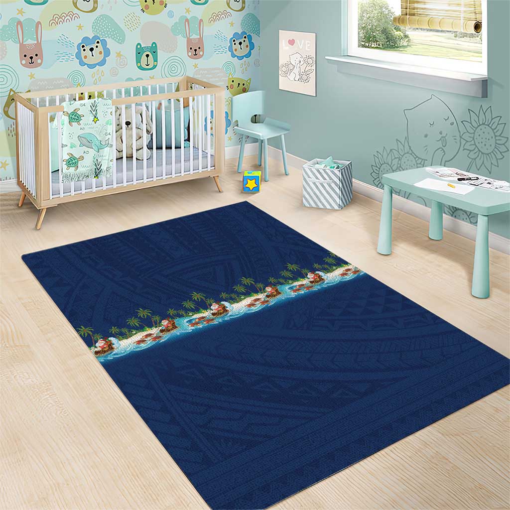 Hawaii Santa Riding Sea Turtle Area Rug Mele Kalikimaka Polynesian Pattern - Polynesian Pride