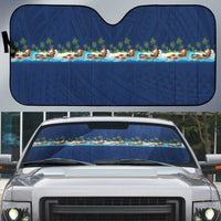 Hawaii Santa Riding Sea Turtle Auto Sun Shade Mele Kalikimaka Polynesian Pattern LT01 Blue - Polynesian Pride