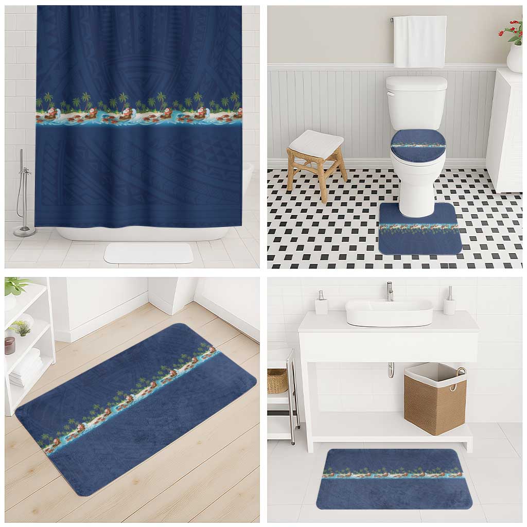 Hawaii Santa Riding Sea Turtle Bathroom Set Mele Kalikimaka Polynesian Pattern - Polynesian Pride