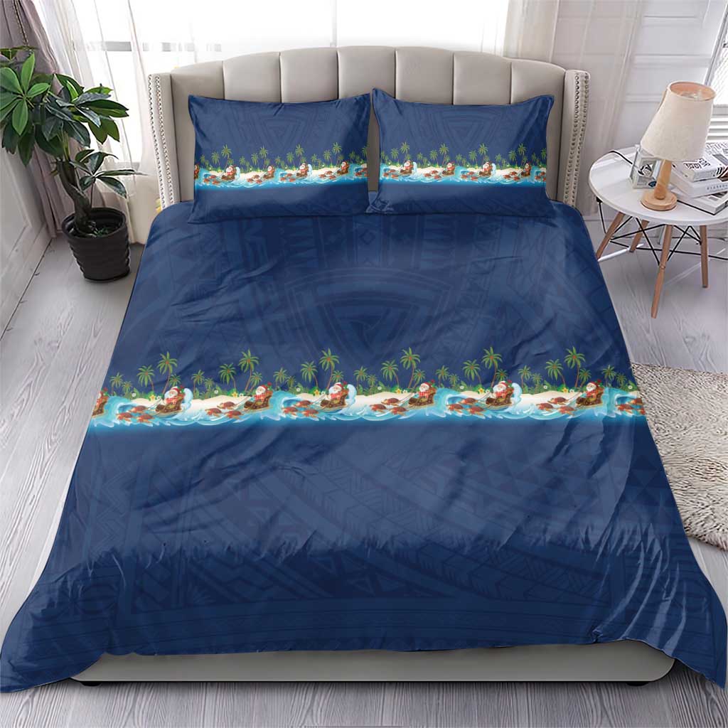 Hawaii Santa Riding Sea Turtle Bedding Set Mele Kalikimaka Polynesian Pattern - Polynesian Pride