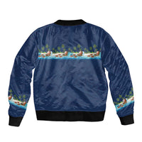 Hawaii Santa Riding Sea Turtle Bomber Jacket Mele Kalikimaka Polynesian Pattern - Polynesian Pride