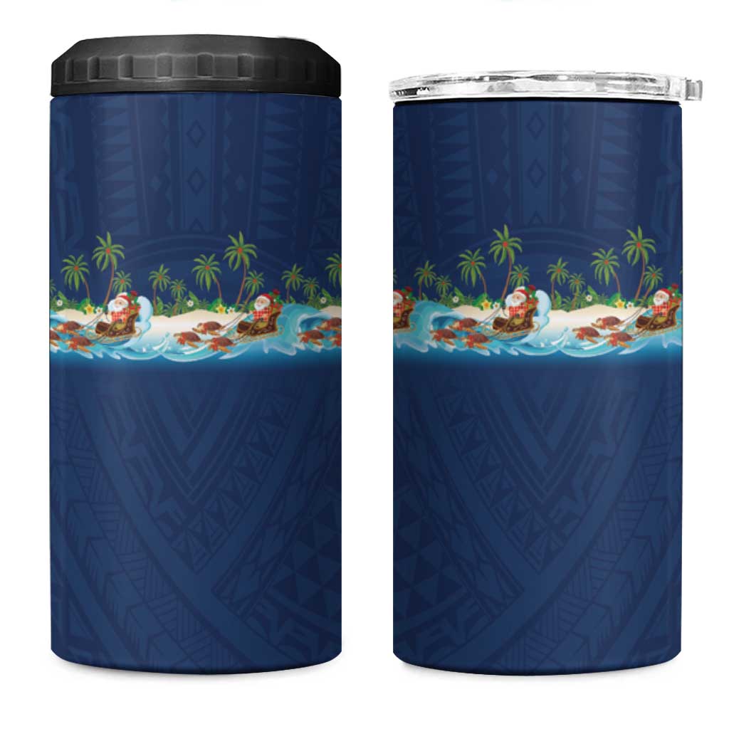 Hawaii Santa Riding Sea Turtle 4 in 1 Can Cooler Tumbler Mele Kalikimaka Polynesian Pattern LT01 One Size: 16 oz Blue - Polynesian Pride