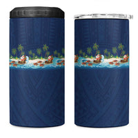 Hawaii Santa Riding Sea Turtle 4 in 1 Can Cooler Tumbler Mele Kalikimaka Polynesian Pattern LT01 One Size: 16 oz Blue - Polynesian Pride