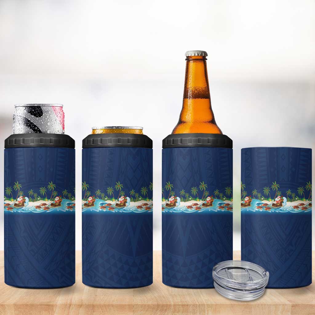 Hawaii Santa Riding Sea Turtle 4 in 1 Can Cooler Tumbler Mele Kalikimaka Polynesian Pattern LT01 - Polynesian Pride