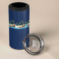 Hawaii Santa Riding Sea Turtle 4 in 1 Can Cooler Tumbler Mele Kalikimaka Polynesian Pattern LT01 - Polynesian Pride