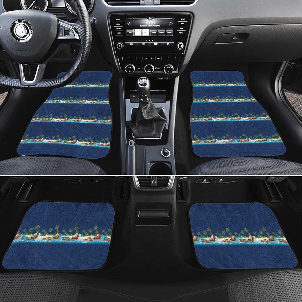 Hawaii Santa Riding Sea Turtle Car Mats Mele Kalikimaka Polynesian Pattern - Polynesian Pride