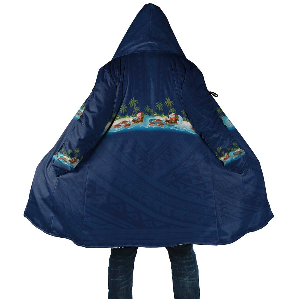 Hawaii Santa Riding Sea Turtle Cloak Mele Kalikimaka Polynesian Pattern - Polynesian Pride