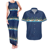 Hawaii Santa Riding Sea Turtle Couples Matching Tank Maxi Dress and Hawaiian Shirt Mele Kalikimaka Polynesian Pattern LT01 Blue - Polynesian Pride