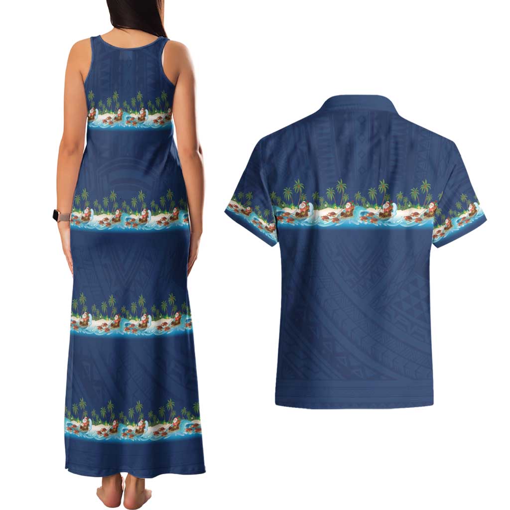 Hawaii Santa Riding Sea Turtle Couples Matching Tank Maxi Dress and Hawaiian Shirt Mele Kalikimaka Polynesian Pattern LT01 - Polynesian Pride