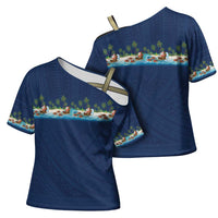 Hawaii Santa Riding Sea Turtle Cross Shoulder Shirt Mele Kalikimaka Polynesian Pattern LT01 - Polynesian Pride