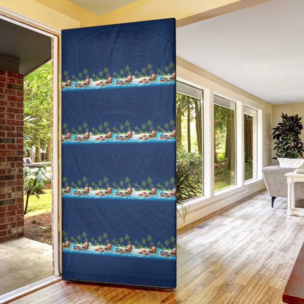 Hawaii Santa Riding Sea Turtle Door Cover Mele Kalikimaka Polynesian Pattern - Polynesian Pride