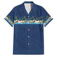 Hawaii Santa Riding Sea Turtle Family Matching Long Sleeve Bodycon Dress and Hawaiian Shirt Mele Kalikimaka Polynesian Pattern LT01 Dad's Shirt - Short Sleeve Blue - Polynesian Pride