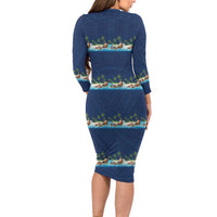 Hawaii Santa Riding Sea Turtle Family Matching Long Sleeve Bodycon Dress and Hawaiian Shirt Mele Kalikimaka Polynesian Pattern LT01 - Polynesian Pride