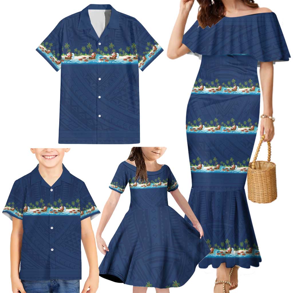 Hawaii Santa Riding Sea Turtle Family Matching Mermaid Dress and Hawaiian Shirt Mele Kalikimaka Polynesian Pattern LT01 - Polynesian Pride