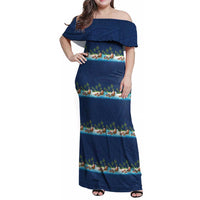 Hawaii Santa Riding Sea Turtle Family Matching Off Shoulder Maxi Dress and Hawaiian Shirt Mele Kalikimaka Polynesian Pattern LT01 Mom's Dress Blue - Polynesian Pride