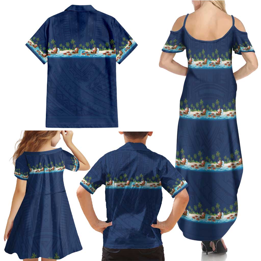Hawaii Santa Riding Sea Turtle Family Matching Summer Maxi Dress and Hawaiian Shirt Mele Kalikimaka Polynesian Pattern LT01 - Polynesian Pride