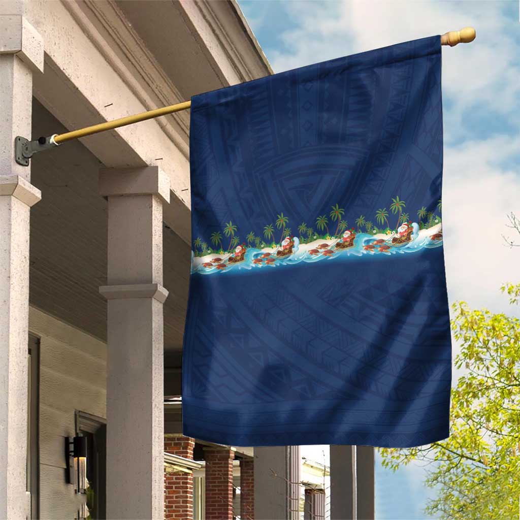 Hawaii Santa Riding Sea Turtle Garden Flag Mele Kalikimaka Polynesian Pattern LT01 House Flag Blue - Polynesian Pride