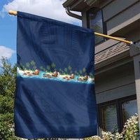 Hawaii Santa Riding Sea Turtle Garden Flag Mele Kalikimaka Polynesian Pattern LT01 - Polynesian Pride