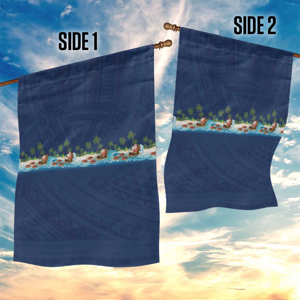 Hawaii Santa Riding Sea Turtle Garden Flag Mele Kalikimaka Polynesian Pattern LT01 - Polynesian Pride