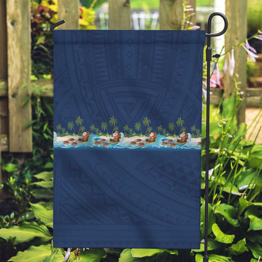 Hawaii Santa Riding Sea Turtle Garden Flag Mele Kalikimaka Polynesian Pattern LT01 Garden Flag Blue - Polynesian Pride