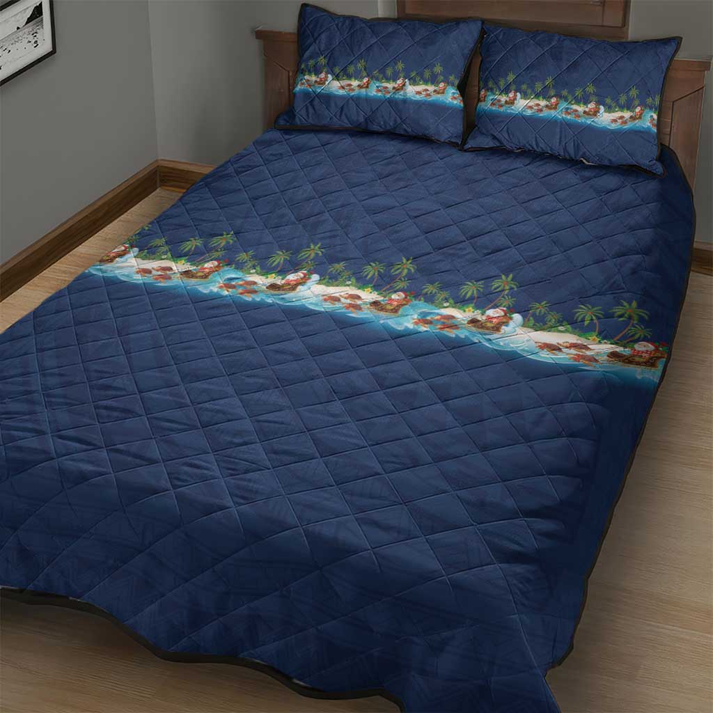 Hawaii Santa Riding Sea Turtle Quilt Bed Set Mele Kalikimaka Polynesian Pattern LT01 - Polynesian Pride