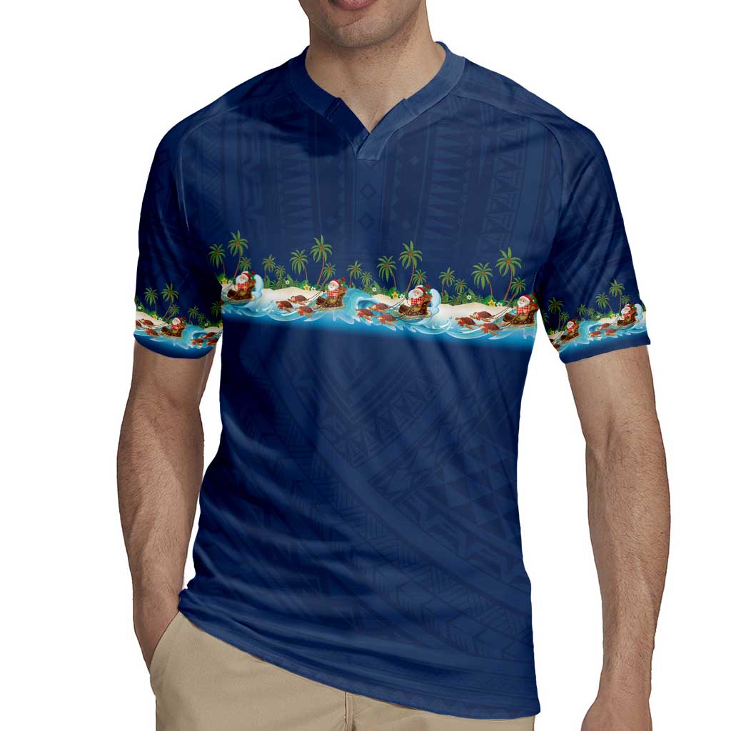 Hawaii Santa Riding Sea Turtle Rugby Jersey Mele Kalikimaka Polynesian Pattern LT01 - Polynesian Pride