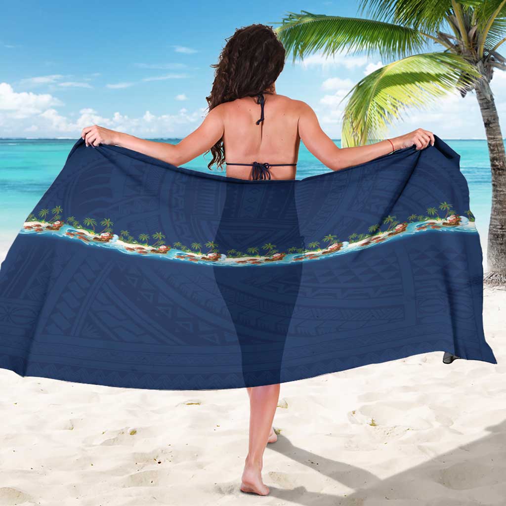 Hawaii Santa Riding Sea Turtle Sarong Mele Kalikimaka Polynesian Pattern LT01 - Polynesian Pride