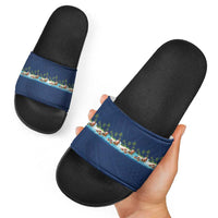 Hawaii Santa Riding Sea Turtle Slide Sandals Mele Kalikimaka Polynesian Pattern - Polynesian Pride