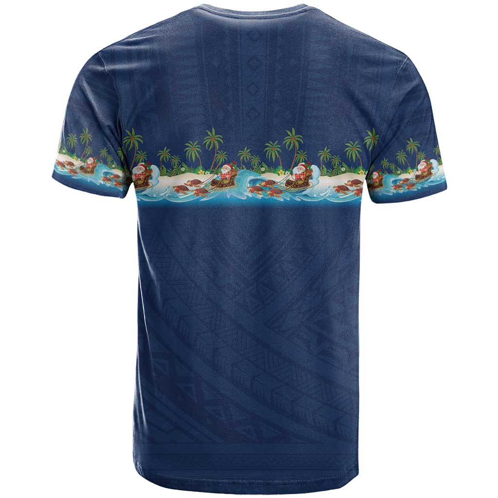 Hawaii Santa Riding Sea Turtle T Shirt Mele Kalikimaka Polynesian Pattern - Polynesian Pride
