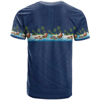 Hawaii Santa Riding Sea Turtle T Shirt Mele Kalikimaka Polynesian Pattern - Polynesian Pride