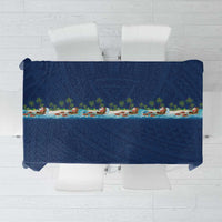 Hawaii Santa Riding Sea Turtle Tablecloth Mele Kalikimaka Polynesian Pattern - Polynesian Pride