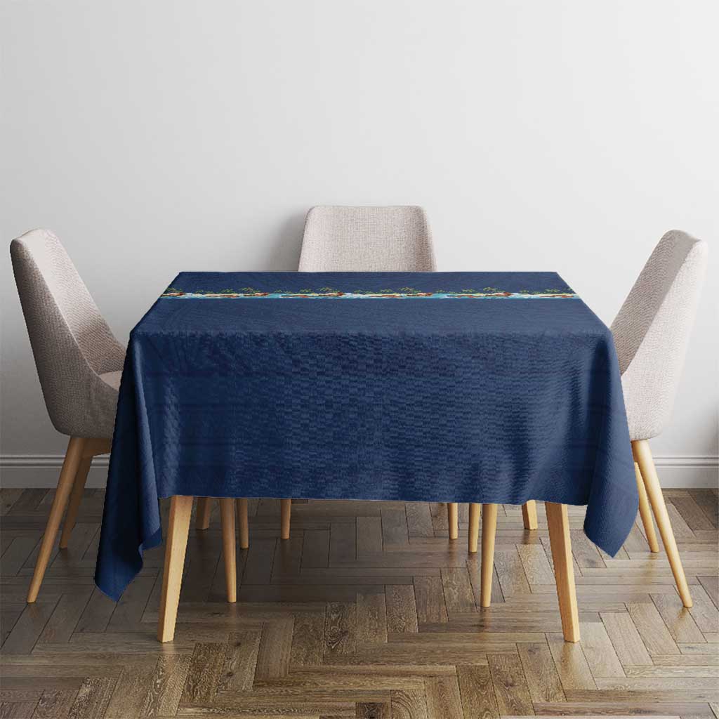 Hawaii Santa Riding Sea Turtle Tablecloth Mele Kalikimaka Polynesian Pattern - Polynesian Pride