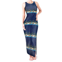 Hawaii Santa Riding Sea Turtle Tank Maxi Dress Mele Kalikimaka Polynesian Pattern - Polynesian Pride