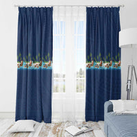Hawaii Santa Riding Sea Turtle Window Curtain Mele Kalikimaka Polynesian Pattern - Polynesian Pride