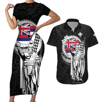 Personalized Hawaii King Kamehameha Couples Matching Short Sleeve Bodycon Dress and Hawaiian Shirt Flag Polynesian Pattern