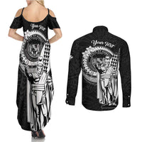 Personalized Hawaii King Kamehameha Couples Matching Summer Maxi Dress and Long Sleeve Button Shirt Flag Polynesian Pattern