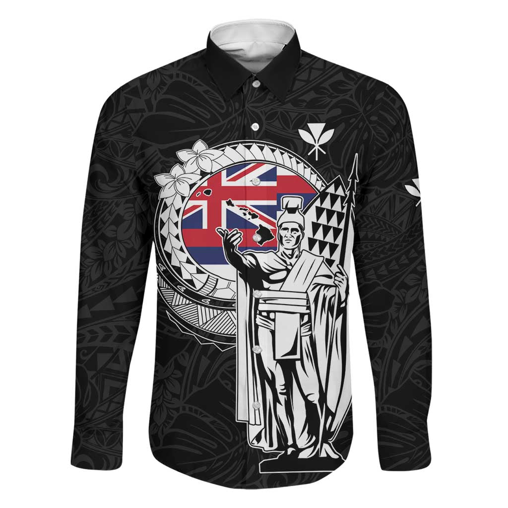 Personalized Hawaii King Kamehameha Family Matching Mermaid Dress and Hawaiian Shirt Flag Polynesian Pattern LT01 Dad's Shirt - Long Sleeve Black - Polynesian Pride