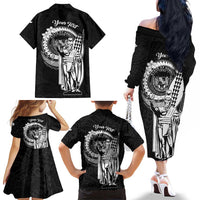 Personalized Hawaii King Kamehameha Family Matching Off The Shoulder Long Sleeve Dress and Hawaiian Shirt Flag Polynesian Pattern LT01 - Polynesian Pride