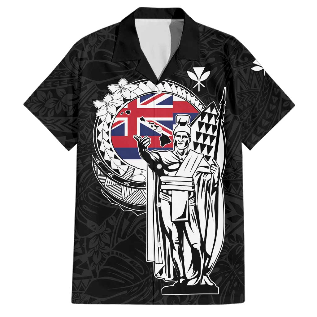 Personalized Hawaii King Kamehameha Family Matching Off The Shoulder Long Sleeve Dress and Hawaiian Shirt Flag Polynesian Pattern LT01 Dad's Shirt - Short Sleeve Black - Polynesian Pride