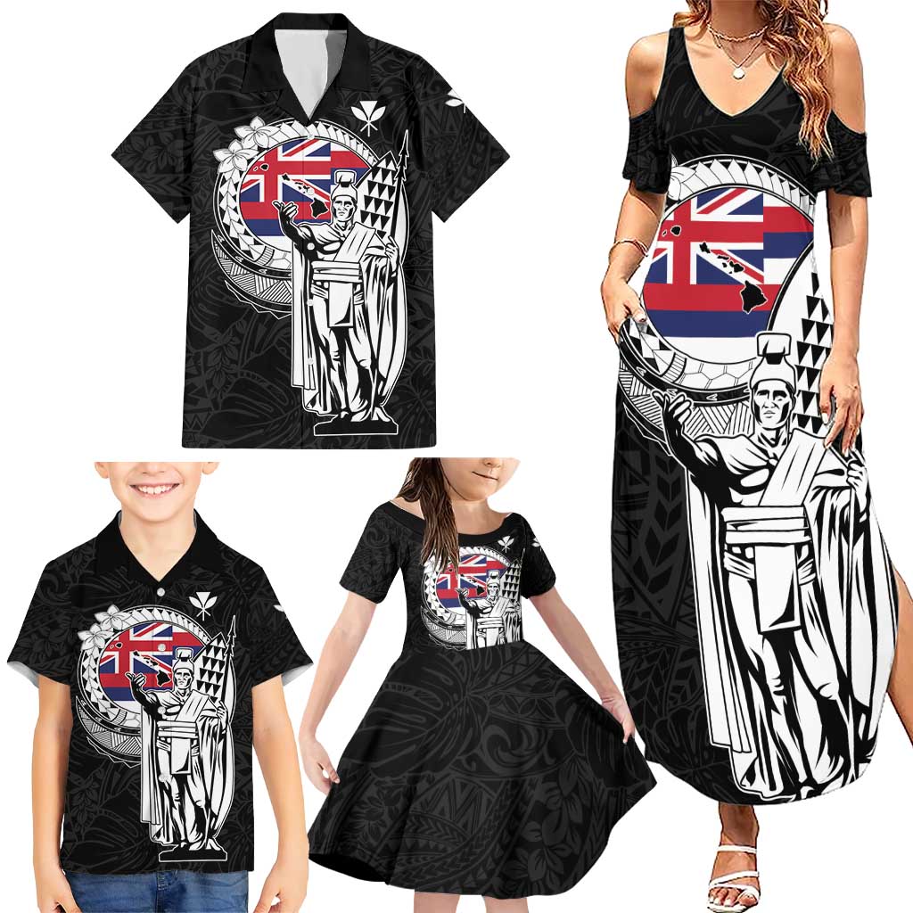 Personalized Hawaii King Kamehameha Family Matching Summer Maxi Dress and Hawaiian Shirt Flag Polynesian Pattern