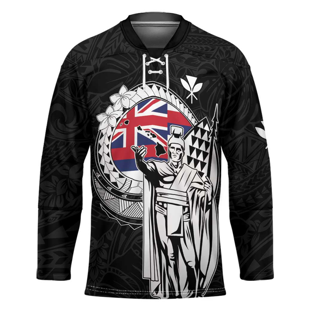 Personalized Hawaii King Kamehameha Hockey Jersey Flag Polynesian Pattern