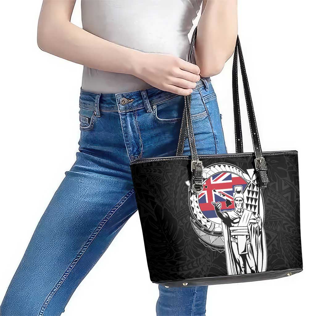 Hawaii King Kamehameha Leather Tote Bag Flag Polynesian Pattern